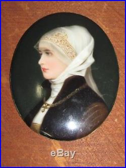 Small Antique Porcelain Portrait Plaque Young Maiden Poss. KPM