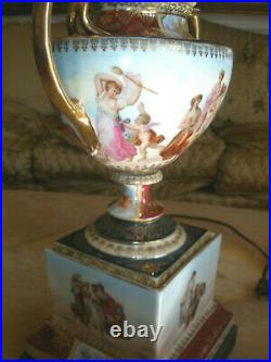 Stunning 19th C Sevres Kpm Porcelain Hand Painted Cherubs Table Lamp Silk Shade