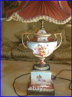 Stunning 19th C Sevres Kpm Porcelain Hand Painted Cherubs Table Lamp Silk Shade
