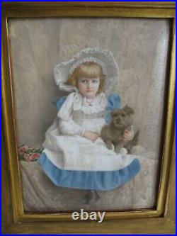Sweet Antique KPM Germany Porcelain Plaque Young Girl with dog F Wagner Wien