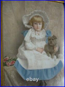 Sweet Antique KPM Germany Porcelain Plaque Young Girl with dog F Wagner Wien