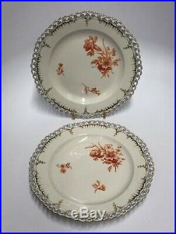 Two Antique Royal Berlin KPM Porcelain Cabinet Plates with Hand Painted Florals
