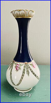 Unique Antique KPM Blue Berlin Porcelain Vase Hand Painted Gilded Numbered HR