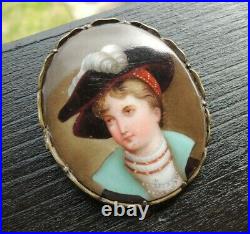 Victorian Miniature Portrait Hand Painted Porcelain Pin Brooch KPM Germany