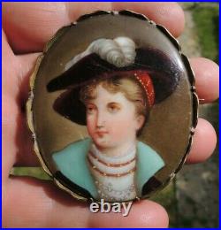 Victorian Miniature Portrait Hand Painted Porcelain Pin Brooch KPM Germany