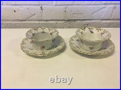 Vintage Antique German KPM Porcelain Pair of Ramekin Bowls & Saucers Flower Dec