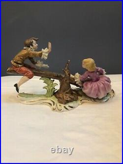 Vintage Dresden KPM German Porcelain Boy and Girl on Seesaw With Ruffles & Lace