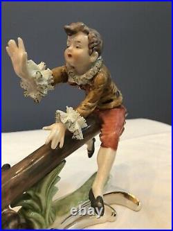 Vintage Dresden KPM German Porcelain Boy and Girl on Seesaw With Ruffles & Lace