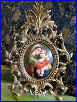 Vintage Hutschenreuther Kpm Porcelain Painted Plaque Madonna Della Sedia Framed