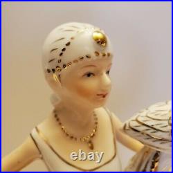 Vintage KPM Flapper Woman Peacock Porcelain Figurine With Stunning Gold Trim Large
