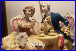 Vintage KPM Germany Lace Porcelain Figurine of Couple Having Tea