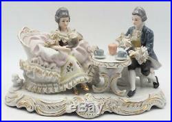 Vintage KPM Porcelain Figural Courting Couple Having Tea Dresden Lace