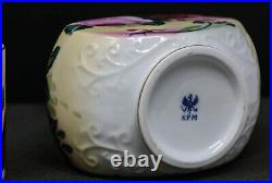 Vintage KPM Porcelain Tea/Water Caddy WithCup Pink Roses Gold Cloisonne Trim