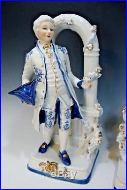 Vintage KPM Style Victorian Porcelain Figurines Lady & Gentleman 10 Tall