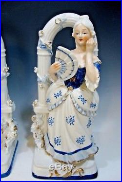 Vintage KPM Style Victorian Porcelain Figurines Lady & Gentleman 10 Tall