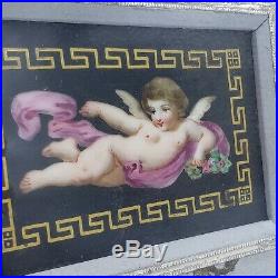 Vintage Pair of Hand Painted Framed Porcelain Plaques with Cherubs KPM Quality