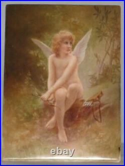 Winged Cupid With Bow & Arrows 9.5 x 7 Porcelain Plaque Not KPM Free Shipping
